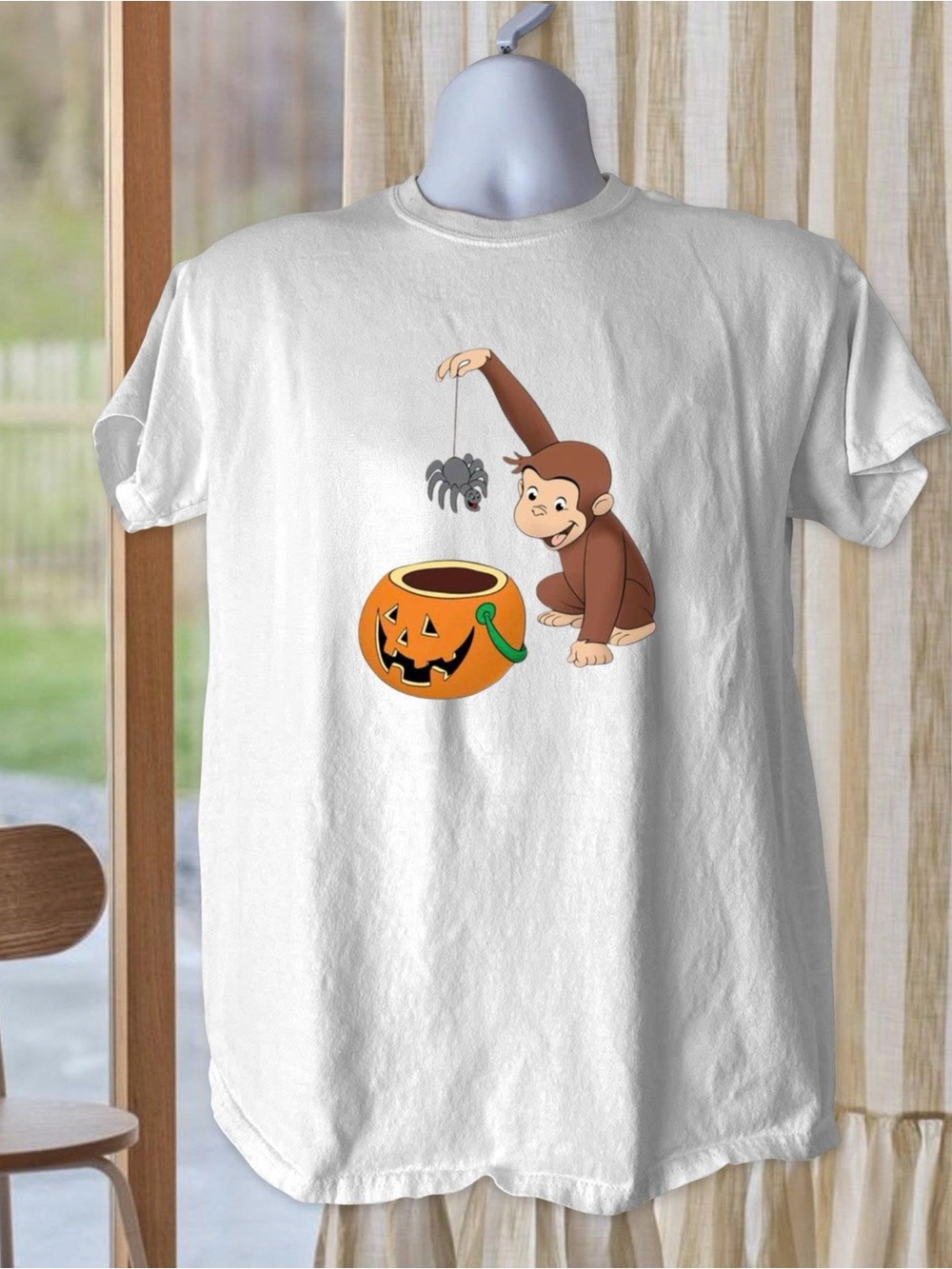 Gildan White Curious Monkey Halloween T‑Shirt